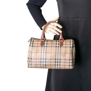 ♦️FlashSale Authentic Burberry Nova Check Bowling Satchel Double Leather handles